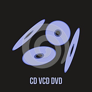 CD VCD DVD Disc symbols vector design.Â  Compact disc cassette icon illustration.